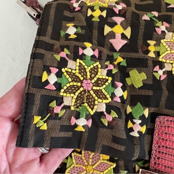 Fendi Zucca Embroidered Flower Snakeskin Purse - Picture 5 of 17